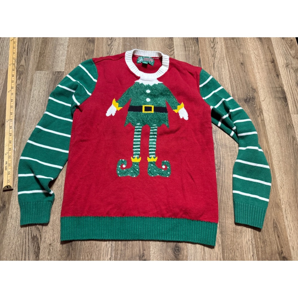 Ugly Christmas Sweater Elf Unisex Size M Red Green Crewneck Pullover Festive
